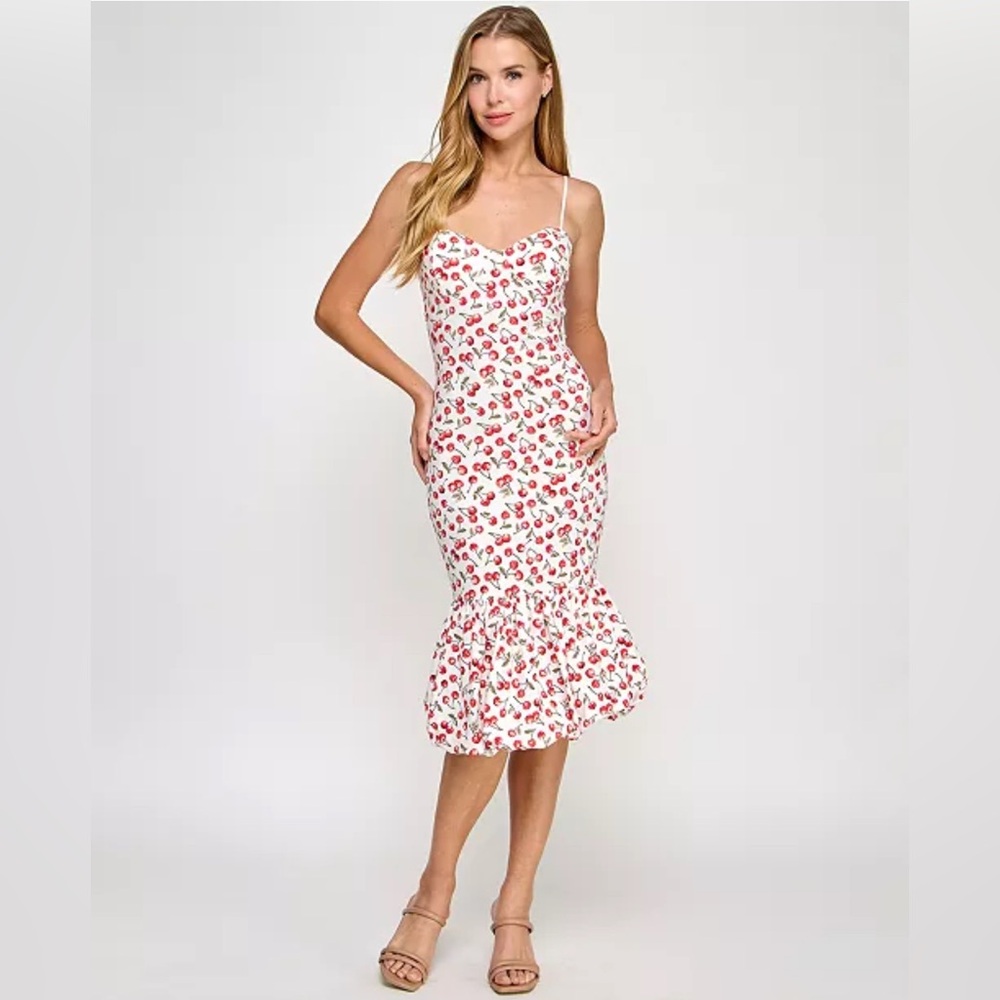 KATIA RAE Juniors' Sweetheart-Neck Bubble-Flounce White/Red Floral Dress